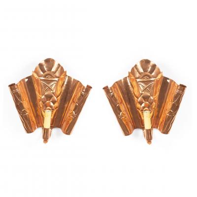 English Arts and Crafts Secessionist Style Copper Wall Sconces