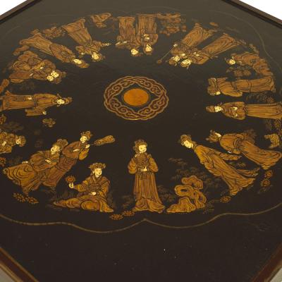 English Black Lacquered Chinoiserie End Table