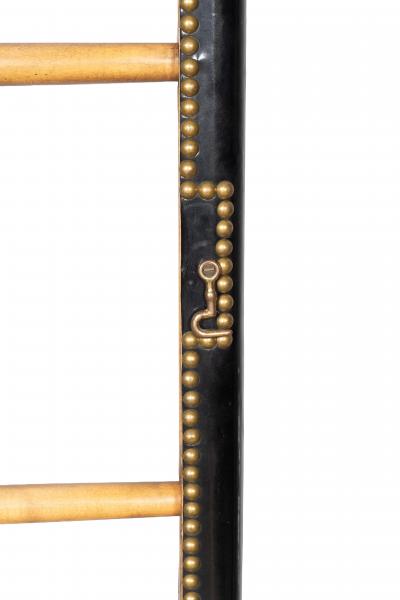 English Black Leather And Brass Stick Ladder