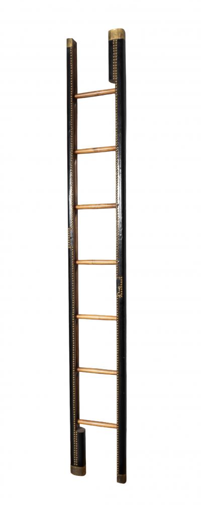 English Black Leather And Brass Stick Ladder