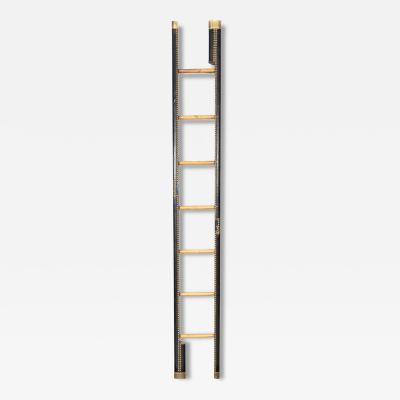 English Black Leather And Brass Stick Ladder