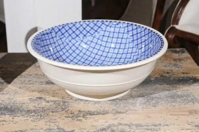 English Blue and White Brown Westhead Moore Co Valletta Pattern Washbasin