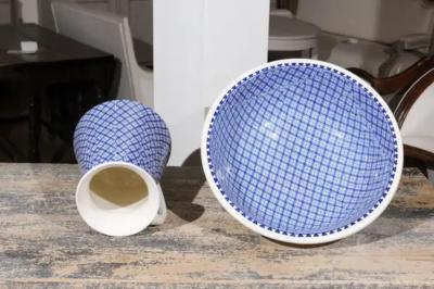 English Blue and White Brown Westhead Moore Co Valletta Pattern Washbasin