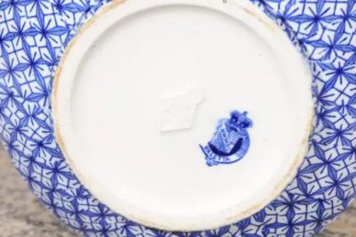 English Blue and White Brown Westhead Moore Co Valletta Pattern Washbasin