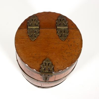 English Brass Bound Lidded Rum Barrel With Hinged Top circa 1880