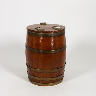 English Brass Bound Lidded Rum Barrel With Hinged Top circa 1880
