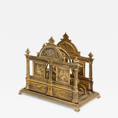 English Brass Two Compartment Letter Holder with Neoclassical Decorations