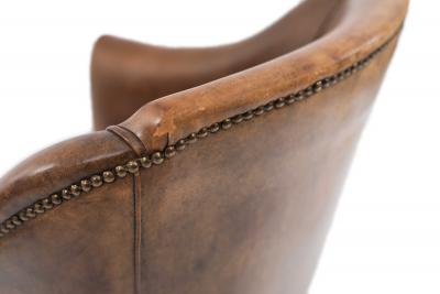 English Brown Leather Swivel Chair