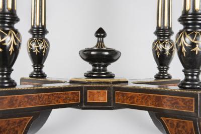 English Burl Elm Ebonized Inlaid Center Table Circa 1860