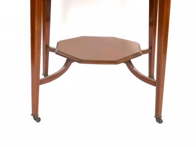 English Burl Mahogany Hexagonal Shape Inlay Decorated Top Center Table