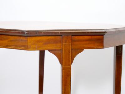 English Burl Mahogany Hexagonal Shape Inlay Decorated Top Center Table