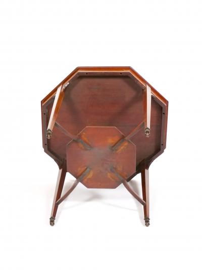 English Burl Mahogany Hexagonal Shape Inlay Decorated Top Center Table