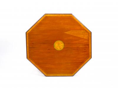 English Burl Mahogany Hexagonal Shape Inlay Decorated Top Center Table