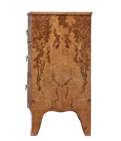 English Burr Walnut Bow Front Chest of Drawers circa 1870 with Bookmatch Veneer