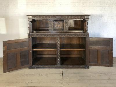 English Charles I 17th century Oak and Inlaid Court Cupboard