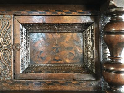 English Charles I 17th century Oak and Inlaid Court Cupboard