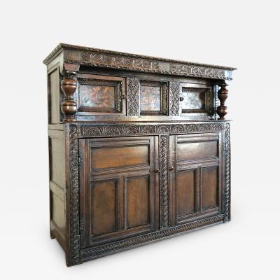 English Charles I 17th century Oak and Inlaid Court Cupboard