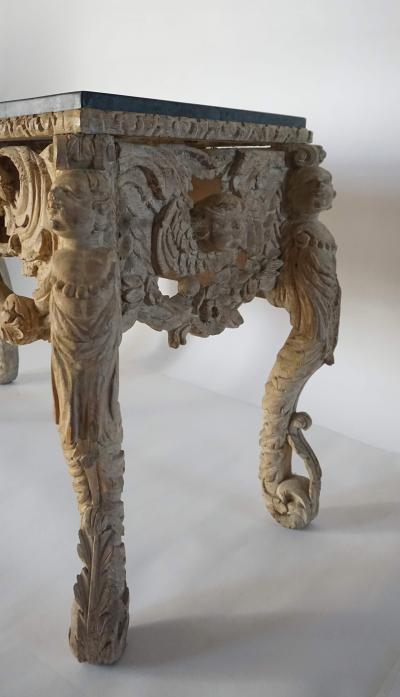 English Charles II Elaborately Carved Wood Marble Top Console
