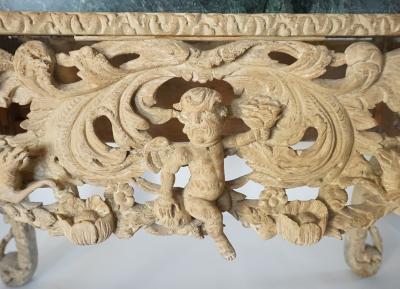 English Charles II Elaborately Carved Wood Marble Top Console