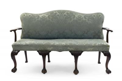 English Chippendale Blue Damask Settee