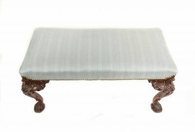 English Chippendale Blue Upholstery Bench