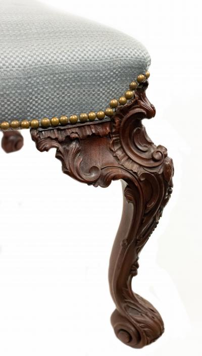 English Chippendale Blue Upholstery Bench