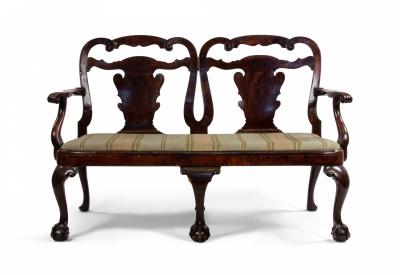 English Chippendale Mahogany Velvet Loveseat