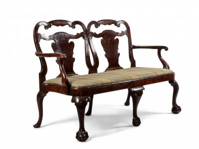 English Chippendale Mahogany Velvet Loveseat