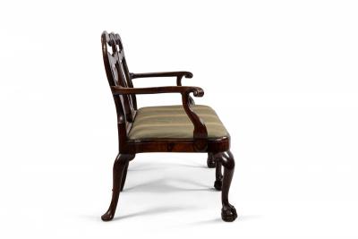 English Chippendale Mahogany Velvet Loveseat