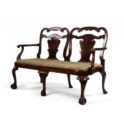 English Chippendale Mahogany Velvet Loveseat