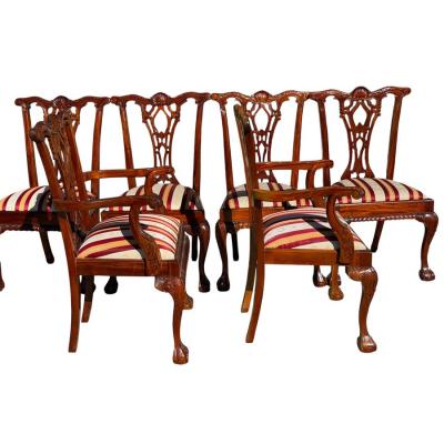 English Chippendale Style Carved Mahogany Ball Claw Dining Chairs Set of 8