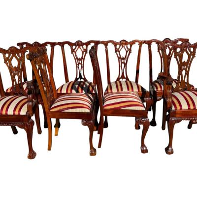 English Chippendale Style Carved Mahogany Ball Claw Dining Chairs Set of 8