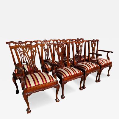 English Chippendale Style Carved Mahogany Ball Claw Dining Chairs Set of 8