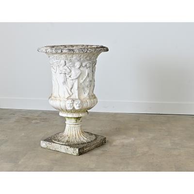 English Circa 1900 Cast Stone Medici Urn with Figurative Motif