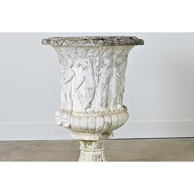 English Circa 1900 Cast Stone Medici Urn with Figurative Motif