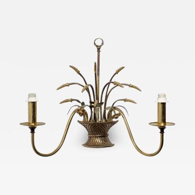 English Country Flower Basket Brass Two Light Sconces