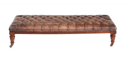 English Country House Tufted Leather Ottoman