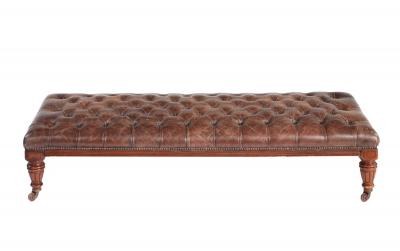 English Country House Tufted Leather Ottoman