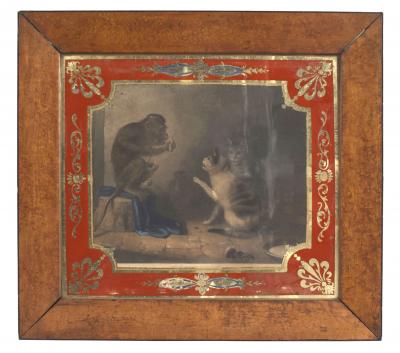 English Country Monkey and Cats Lithograph