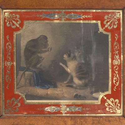 English Country Monkey and Cats Lithograph