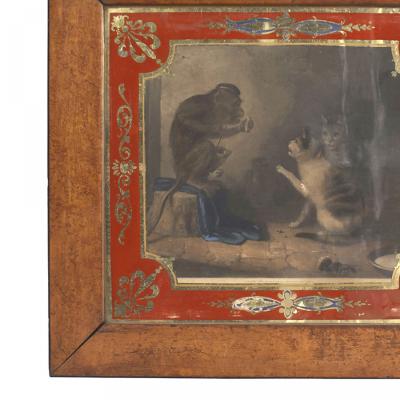 English Country Monkey and Cats Lithograph