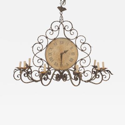 English Country Rustic Wrought Iron Chandelier