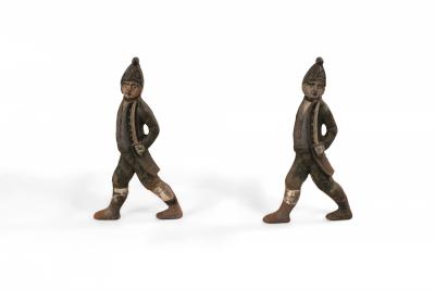 English Country Style Figural Iron Fireplace Andirons