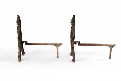English Country Style Figural Iron Fireplace Andirons