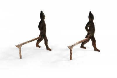 English Country Style Figural Iron Fireplace Andirons