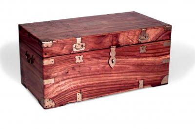 English Country style camphor wood floor trunk with brass trim
