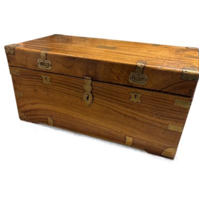 English Country style camphor wood floor trunk with brass trim