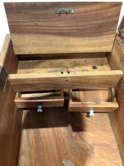 English Country style camphor wood floor trunk with brass trim