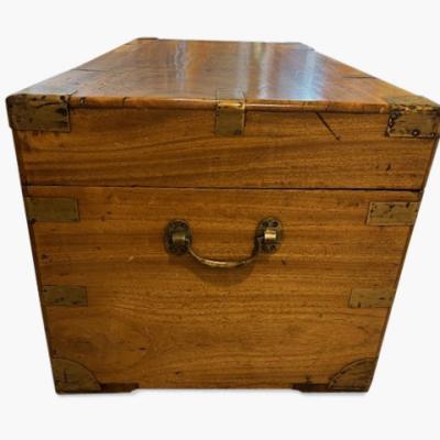 English Country style camphor wood floor trunk with brass trim