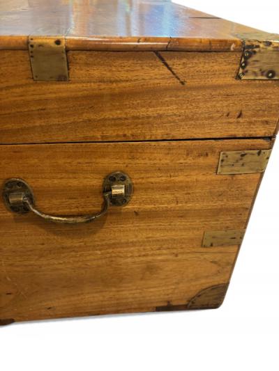 English Country style camphor wood floor trunk with brass trim